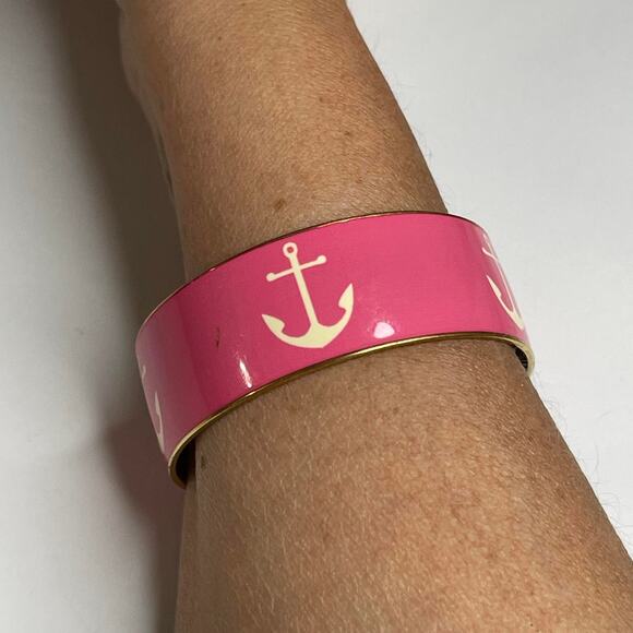 J. Crew bracelet costume signed jewelry pink bangle style anchor nautical preppy - Picture 3 of 12